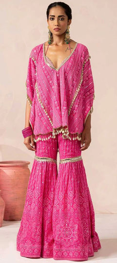 Pink and Majenta color Salwar Kameez in Georgette fabric with Embroidered, Sequence, Thread work