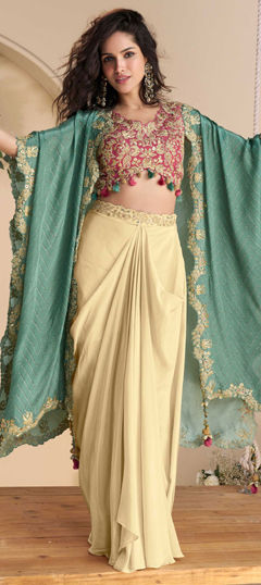 Pink and Majenta color Salwar Kameez in Chinon Silk fabric with Embroidered, Printed, Sequence, Stone, Zari work