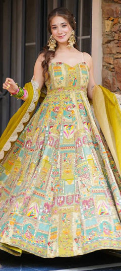 Multicolor color Gown in Organza Silk fabric with Printed, Sequence work