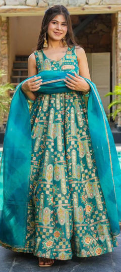 Multicolor color Gown in Organza Silk fabric with Printed, Sequence work