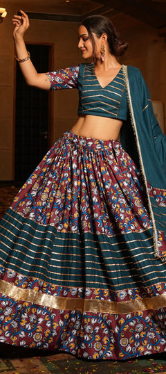 Green color Lehenga in Crepe Silk fabric with Printed work
