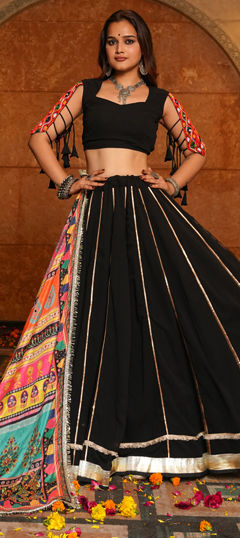Black and Grey color Lehenga in Georgette fabric with Gota Patti work
