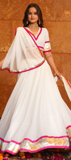 White and Off White color Lehenga in Georgette fabric with Lace work