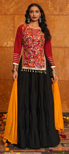 Black and Grey color Long Lehenga Choli in Crepe Silk fabric with Embroidered work