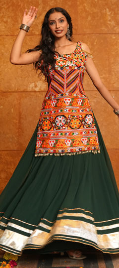 Green color Long Lehenga Choli in Georgette fabric with Embroidered work