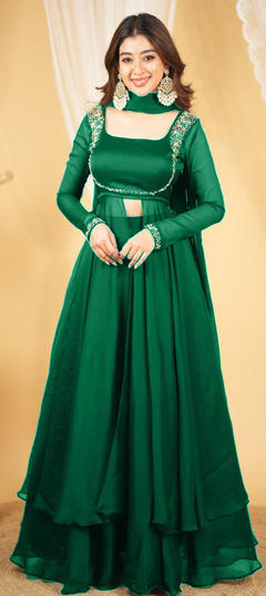Green color Long Lehenga Choli in Art Silk fabric with Embroidered, Sequence work