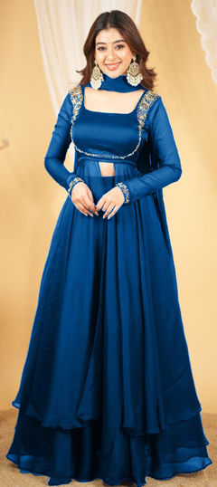 Blue color Long Lehenga Choli in Art Silk fabric with Embroidered, Sequence work