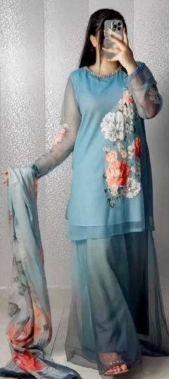 Blue color Salwar Kameez in Faux Georgette fabric with Embroidered, Sequence work