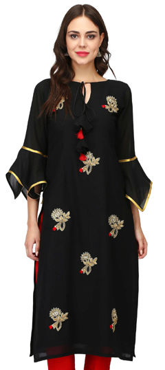 Black and Grey color Kurti in Georgette fabric with Dabka, Resham, Sequence, Stone, Thread work