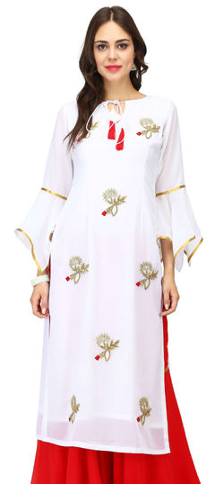 White and Off White color Kurti in Georgette fabric with Dabka, Resham, Sequence, Stone, Thread work