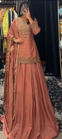 Pink and Majenta color Long Lehenga Choli in Chinon Silk fabric with Embroidered, Sequence, Thread work