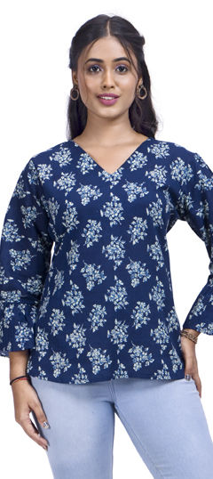 Blue color Tops and Shirts in Cotton fabric with Printed work