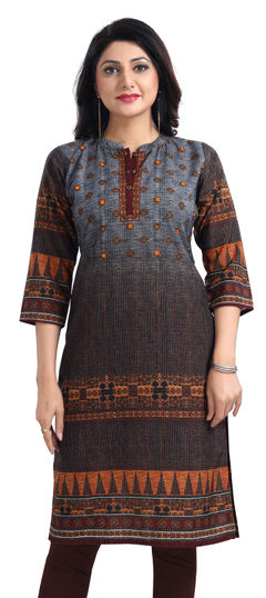 Black and Grey color Kurti in Cotton fabric with Digital Print work
