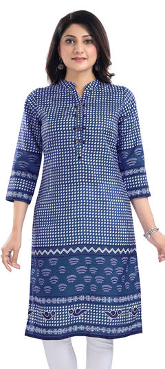 Blue color Kurti in Cotton fabric with Digital Print work