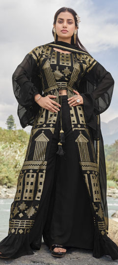 Black and Grey color Salwar Kameez in Faux Georgette fabric with Sequence work