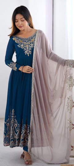 Blue color Salwar Kameez in Georgette fabric with Embroidered, Sequence work