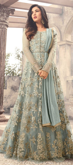 Green color Salwar Kameez in Net fabric with Embroidered work