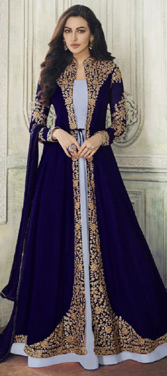 Blue color Salwar Kameez in Faux Georgette fabric with Embroidered, Stone, Thread work