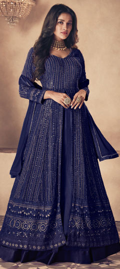 Blue color Salwar Kameez in Faux Georgette fabric with Embroidered, Sequence work