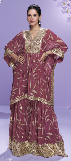 Red and Maroon color Salwar Kameez in Georgette fabric with Embroidered, Floral, Printed work