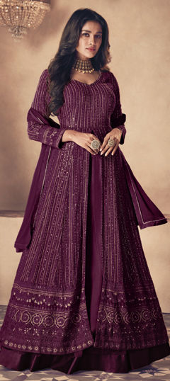 Pink and Majenta color Salwar Kameez in Faux Georgette fabric with Embroidered, Sequence work