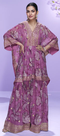 Pink and Majenta color Salwar Kameez in Georgette fabric with Embroidered, Floral, Printed work
