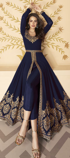 Blue color Salwar Kameez in Faux Georgette fabric with Embroidered work