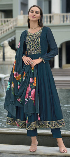 Blue color Salwar Kameez in Silk fabric with Embroidered, Sequence, Zari work