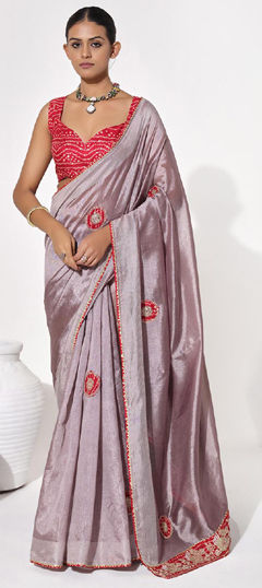 Purple and Violet color Saree in Georgette fabric with Border, Patch work