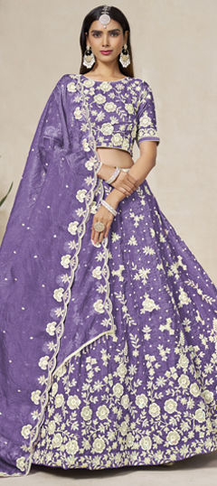 Purple and Violet color Lehenga in Organza Silk fabric with Embroidered, Thread work