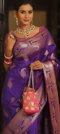 Purple and Violet color Saree in Banarasi Silk fabric with Weaving work