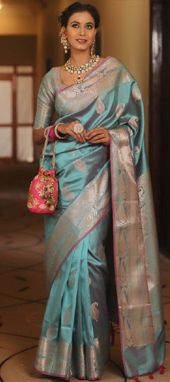 Blue color Saree in Banarasi Silk fabric with Weaving work