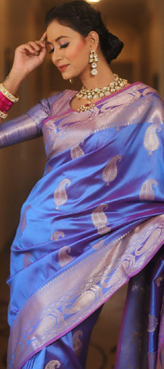 Blue color Saree in Banarasi Silk fabric with Weaving work