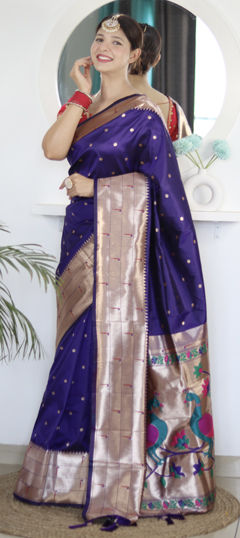 Blue color Saree in Silk fabric with Weaving, Zari work