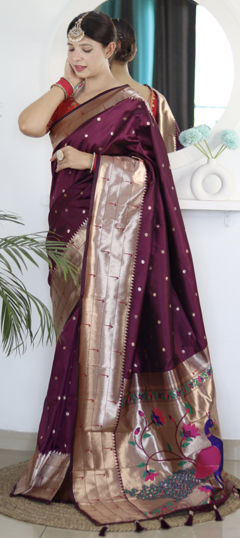 Purple and Violet color Saree in Silk fabric with Weaving, Zari work