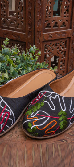 Black and Grey color Women Shoes in Art Silk fabric with Embroidered work