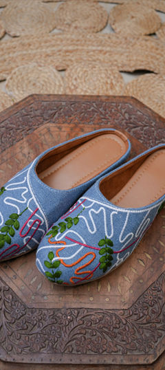 Blue color Women Shoes in Art Silk fabric with Embroidered work