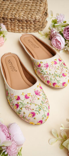 Beige and Brown color Women Shoes in Art Silk fabric with Embroidered work