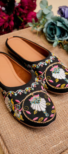 Black and Grey color Women Shoes in Art Silk fabric with Embroidered work
