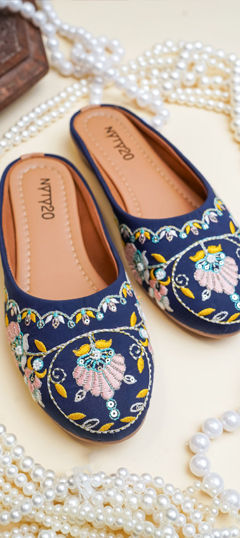 Blue color Women Shoes in Art Silk fabric with Embroidered work