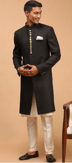 Black and Grey color IndoWestern Dress in Art Dupion Silk fabric with Thread work