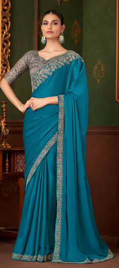 Blue color Saree in Chiffon fabric with Sequence, Thread work