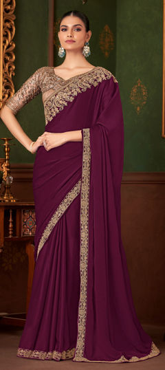 Pink and Majenta color Saree in Chiffon fabric with Sequence, Thread work