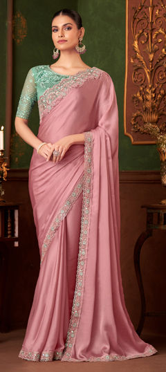 Pink and Majenta color Saree in Chiffon fabric with Embroidered, Resham, Sequence, Thread work