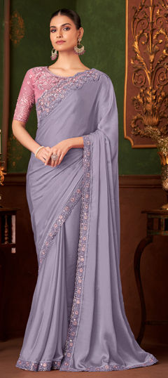 Purple and Violet color Saree in Chiffon fabric with Embroidered, Resham, Sequence, Thread work