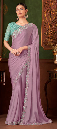 Pink and Majenta color Saree in Chiffon fabric with Embroidered, Resham, Sequence, Thread work