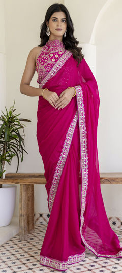 Pink and Majenta color Saree in Art Silk fabric with Border work