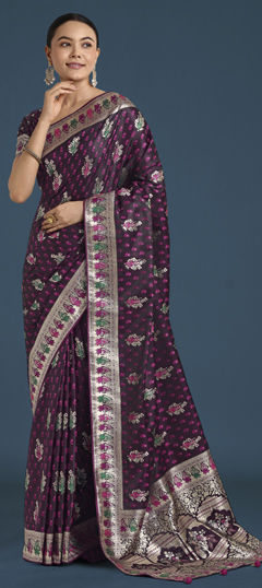 Purple and Violet color Saree in Banarasi Silk fabric with Weaving, Zari work