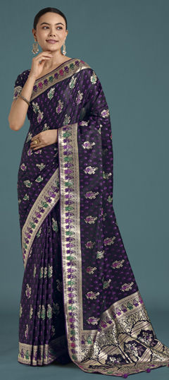 Purple and Violet color Saree in Banarasi Silk fabric with Weaving, Zari work