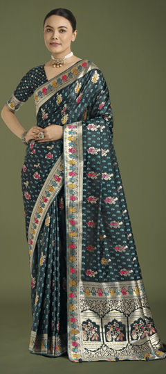 Blue color Saree in Banarasi Silk fabric with Weaving, Zari work